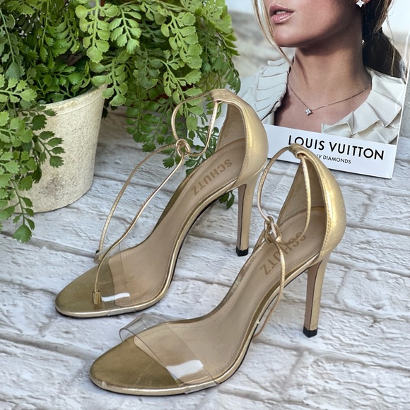 SCHUTZ🍁Josseana clear strap Metallic gold  Sandal Size 6 womens - Picture 8 of 12